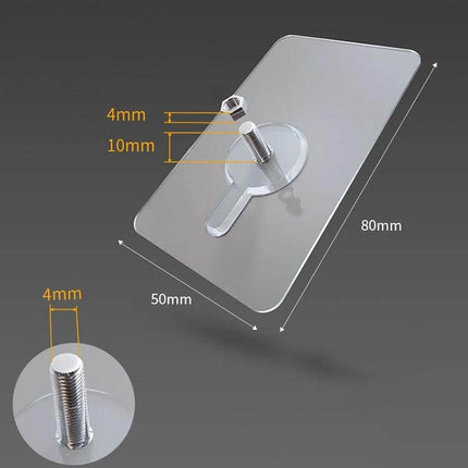 Screw Sticky Hook Wall Hanging Transparent Easy To Use — 50x80mm adhesive mounting plate with 4mm screw for keys, cords and lightweight items