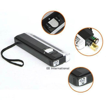 Security Feature Verifier for Banknotes And Passports compact handheld verifier showing inspection light, battery compartment and strap