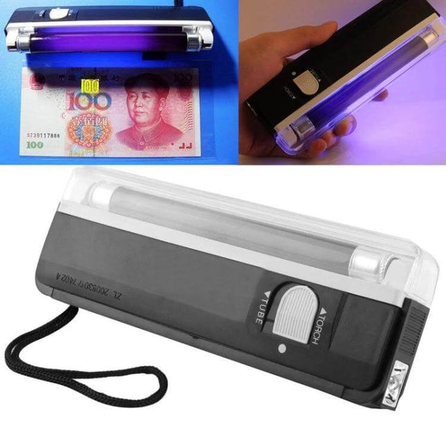 Compact handheld Security Feature Verifier for Banknotes And Passports used to inspect watermarks, security strips and paper quality