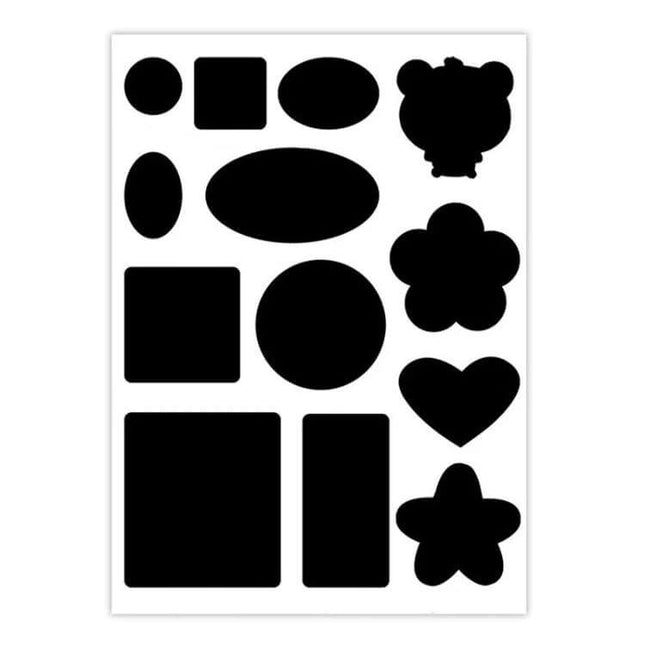 Self-Adhesive Patch Stickers for Nylon Down Jacket Repairs — Sheet of assorted peel-and-stick nylon repair patches in circles, ovals, squares, hearts, stars