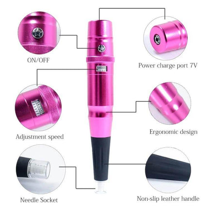 Semi-Permanent Tattoo Machine For Eyebrows, Everyday Makeup Tool compact pink stainless steel eyebrow tattoo pen with adjustable speed and ergonomic non-slip handle