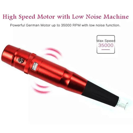 Semi-Permanent Tattoo Machine For Eyebrows, Everyday Makeup Tool red stainless steel rotary pen showing high speed motor up to 35000 RPM