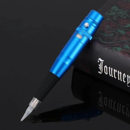 Semi-Permanent Tattoo Machine For Eyebrows, Everyday Makeup Tool - compact blue stainless steel rotary eyebrow tattoo pen with adjustable needle and stepless speed control