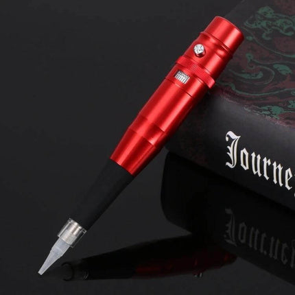 Semi-Permanent Tattoo Machine For Eyebrows, Everyday Makeup Tool - compact red stainless steel rotary eyebrow tattoo pen with adjustable needle