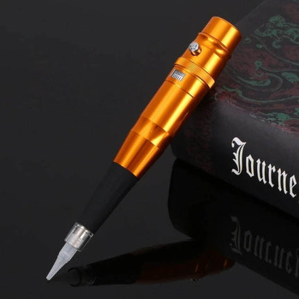 Semi-Permanent Tattoo Machine For Eyebrows, Everyday Makeup Tool - compact orange stainless steel eyebrow tattoo pen with adjustable needle and speed control