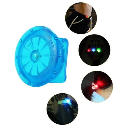 Shoe Clip Light LED For Night Running To Stay Visible compact blue clip-on LED for shoes, hats, belts with steady or flashing red green blue lights