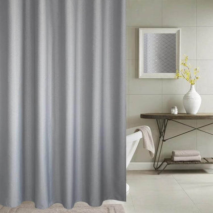 Shower Curtain 240x200cm For Everyday Bathroom Use — grey textured shower curtain in a modern bathroom protecting floor and providing privacy