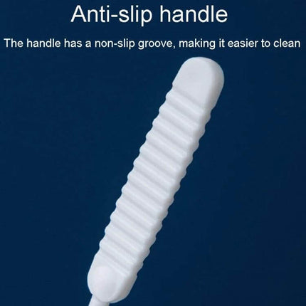 Shower Hole Cleaning Brush 10 Pack For Faucets And Drains – close-up of white anti-slip grooved handle, slim nylon brush for drains and faucet holes