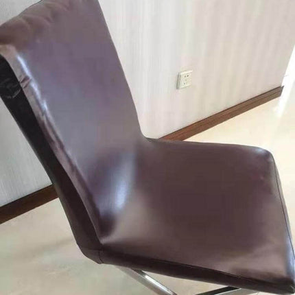 Siamese Chair Cover Elastic Waterproof PU Leather Stretch Fit on brown dining chair, snug waterproof stretch PU leather cover