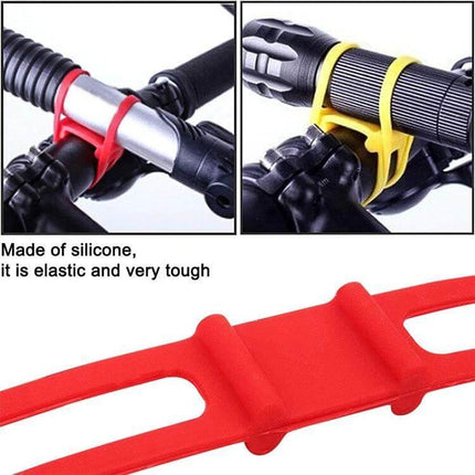 Silicone Bike Light Mount Strap For Handlebar Set Of 5 - red silicone strap securing bike light to handlebar, tool-free flexible mount