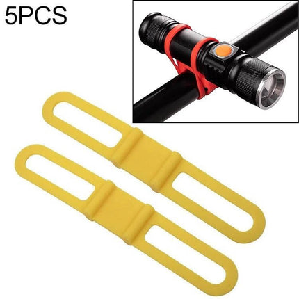 Silicone Bike Light Mount Strap For Handlebar Set Of 5 - yellow silicone straps securing flashlight to bike handlebar, tool-free mount