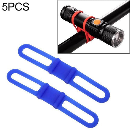 Silicone Bike Light Mount Strap For Handlebar Set Of 5 - blue silicone straps securing flashlight to bike handlebar, tool-free adjustable mount