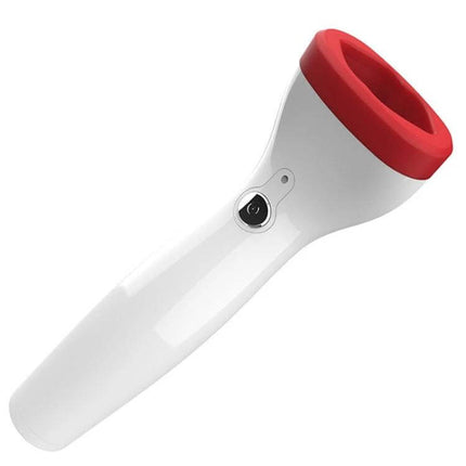 Silicone Lip Plumper Device, Electric Vacuum Tool For Daily Lip Care white handheld unit with red silicone cup and power button