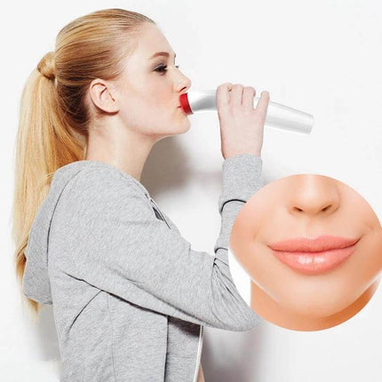 Silicone Lip Plumper Device, Electric Vacuum Tool For Daily Lip Care shown used by woman with device creating fuller lips