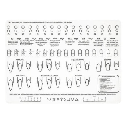 Silicone Manicure Pads Palette Practice Table Mats 40x30cm reusable silicone nail art practice mat with nail shape guides and measurement markings