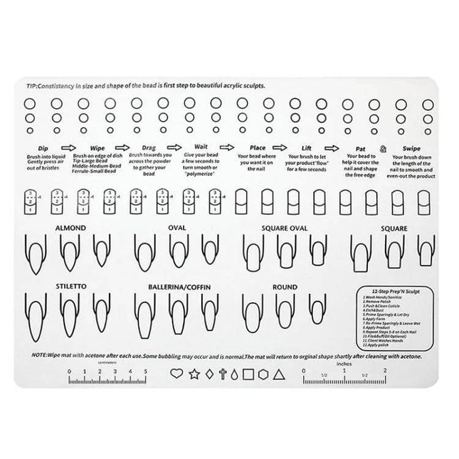 Silicone Manicure Pads Palette Practice Table Mats 40x30cm reusable silicone nail art practice mat showing nail shapes, guides and measurements
