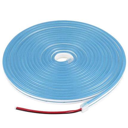 Silicone Neon LED Strip Light, Bendable For Home Decor – coiled blue flexible silicone neon strip with 5m cable and IP65 waterproof design