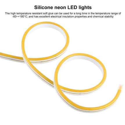 Silicone Neon LED Strip Light, Bendable For Home Decor - flexible yellow silicone neon strip coiled for accent lighting, IP65 waterproof, 5m cable