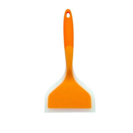 Silicone Nonstick Spatula for Wide Mouth Pans Easy Serving in orange with flexible white-edged blade for scraping and serving