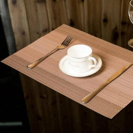 Silicone Placemat 2 Pack 45x30 Cm For Coffee Table Use brown rectangle mat with cup and cutlery on glossy table