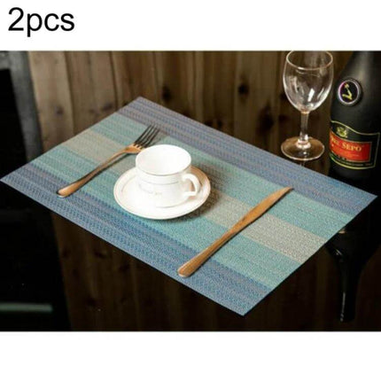 Silicone Placemat 2 Pack 45x30 Cm For Coffee Table Use rectangular blue striped set with cup cutlery and wine glass
