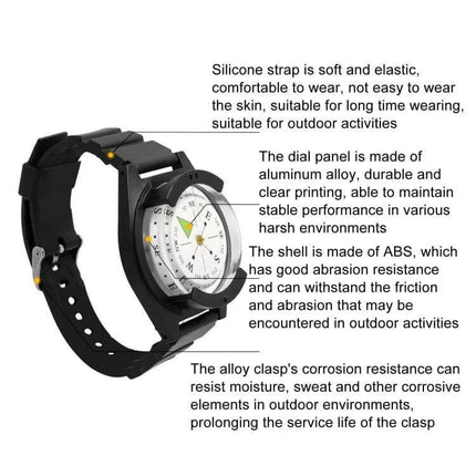 Silicone Strap Outdoor Wristwatch With Compass For Everyday Use — black silicone band, compass dial for hiking and camping