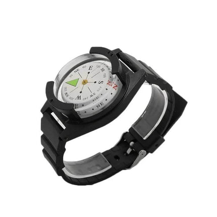 Silicone Strap Outdoor Wristwatch With Compass For Everyday Use - black silicone band wristwatch with built-in compass dial for hiking and camping