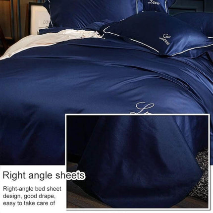 Silk Four Piece Sheet Set Ice Silk Bedding 1.5 to 2.0m navy blue smooth ice silk bed set on queen bed