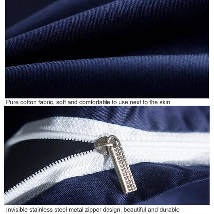 Silk Four Piece Sheet Set Ice Silk Bedding 1.5 to 2.0m close-up of smooth navy ice silk fabric and durable invisible stainless steel zipper