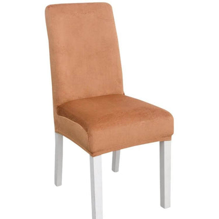 Simple Velvet Chair Cover With High Elastic Fit For Everyday Use - soft flannel tan chair cover on white dining chair