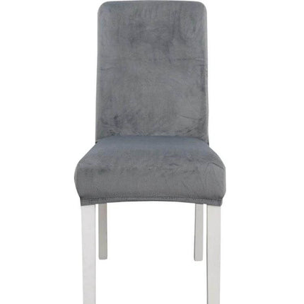 Simple Velvet Chair Cover With High Elastic Fit For Everyday Use gray flannel chair cover on white dining chair, wrinkle-free secure fit