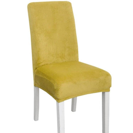 Simple Velvet Chair Cover With High Elastic Fit For Everyday Use - mustard velvet dining chair cover on white chair, wrinkle-free soft flannel fit