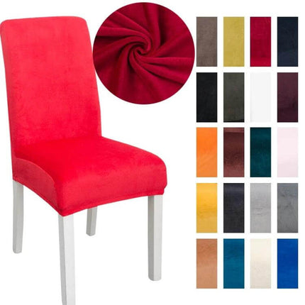 Simple Velvet Chair Cover With High Elastic Fit For Everyday Use - red velvet flannel chair slipcover on dining chair with color swatches