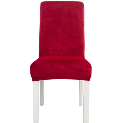 Simple Velvet Chair Cover With High Elastic Fit For Everyday Use - red flannel chair cover on white dining chair, wrinkle-free secure fit