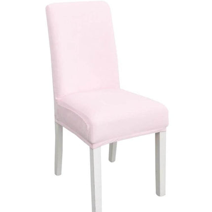 Simple Velvet Chair Cover With High Elastic Fit For Everyday Use — pale pink flannel, snug wrinkle-free fit on dining chair