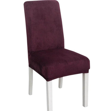 Simple Velvet Chair Cover With High Elastic Fit For Everyday Use - plum flannel dining chair cover, soft wrinkle-free stretch fit