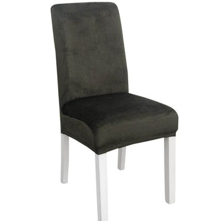 Simple Velvet Chair Cover With High Elastic Fit For Everyday Use - dark gray flannel slipcover on dining chair, wrinkle-free secure fit