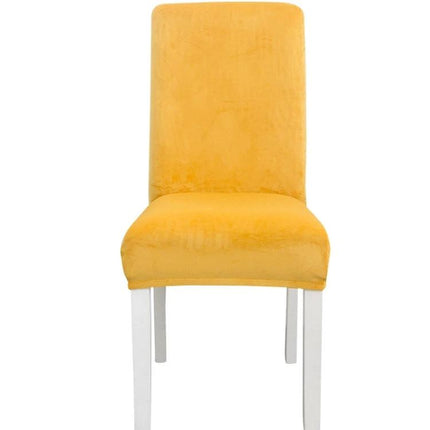 Simple Velvet Chair Cover With High Elastic Fit For Everyday Use - mustard yellow flannel chair cover on standard dining chair