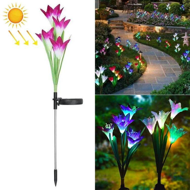 Simulated Lily 4 Heads Solar Garden Lamp for Outdoor Decor