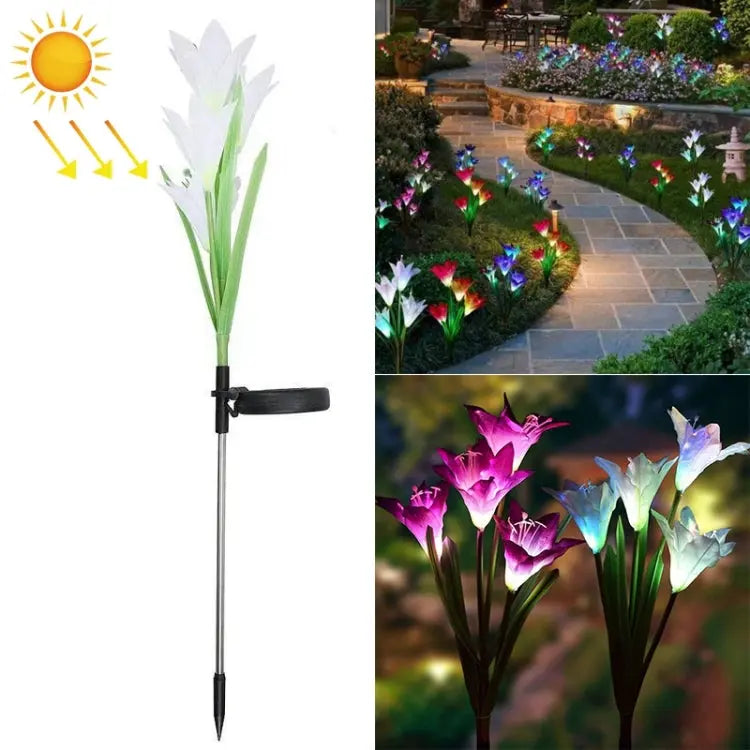 Simulated Lily Flower 4 Heads Solar Powered Outdoor Lamp 