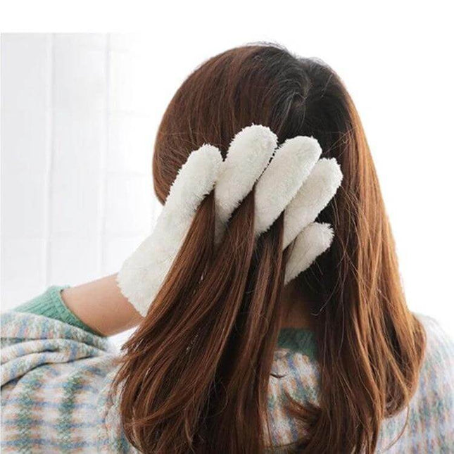 Singe Hair Drying Gloves Coral Velvet For Everyday Use white coral fleece glove absorbing moisture while drying brown hair