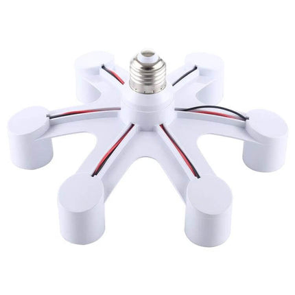 Six Head E27 Lamp Socket Adapter For LED Bulbs In Home Use - white six-socket splitter converting one E27 into six for kitchens, workshops, studios