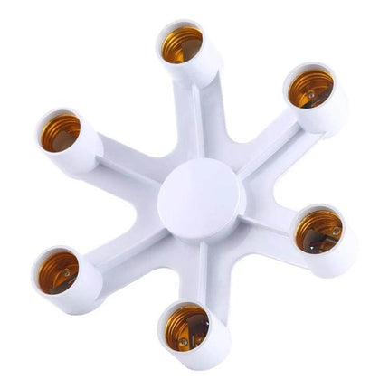 Six Head E27 Lamp Socket Adapter For LED Bulbs In Home Use - white six-socket E27 splitter for kitchens, workshops, studios, shops, galleries
