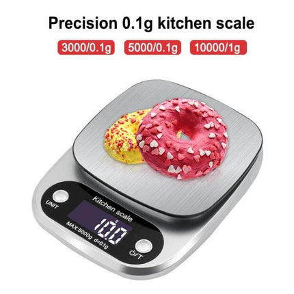 Small Multifunction Kitchen Scale For Home Baking, 3kg 0.1g - compact ABS kitchen scale with stainless steel pan, digital display weighing donuts and ingredients