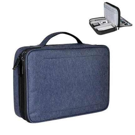Small Nylon Waterproof Storage Bag For iPad 23x17x8cm - Compact navy nylon travel case with handle and dual compartments for tablet and accessories