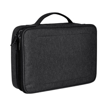 Small Nylon Waterproof Storage Bag For iPad 23x17x8cm compact black nylon tablet organizer with handle, dual compartments for cables chargers and headphones
