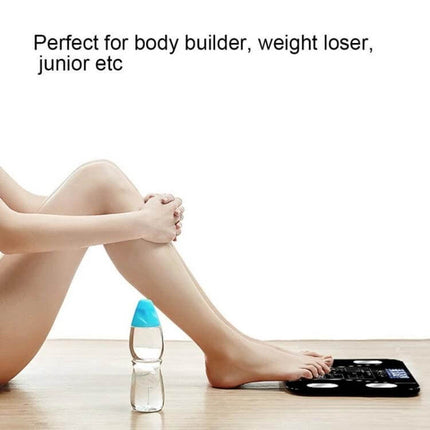 Smart Body Fat Scale Battery Powered For Everyday Home Use - sleek black scale showing weight and body composition readings, ideal for daily tracking