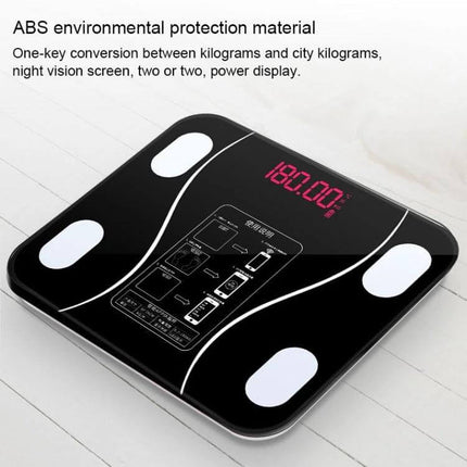 Smart Body Fat Scale Battery Powered For Everyday Home Use black glass digital scale with LED display and four electrodes