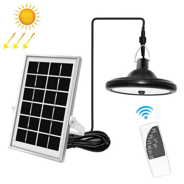 Smart Induction Solar Light For Indoor Outdoor Use With PIR Sensor - hanging LED solar lamp with panel and remote for porch, garage, walkway lighting