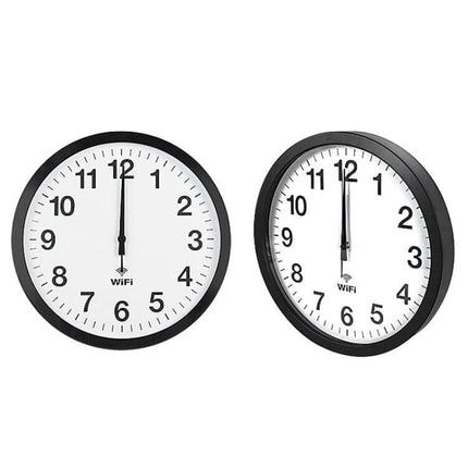 Smart WiFi Wall Clock With Time Synchronization, Living Room – black metal frame, PVC mirror face, aluminum hands in 12/14/16" sizes for home or office